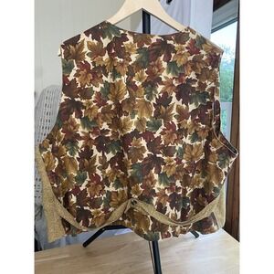 Vintage 90s Handmade Reversible Vest Autumn Leaf Print Cottage-core Waistcoat